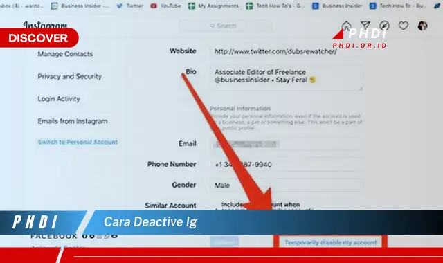 cara deactive ig